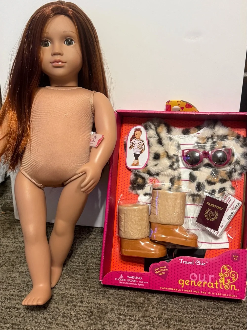 Our Generation Girl Doll with Outfit Set with Leopard Coat, Tan Boots & Pink
